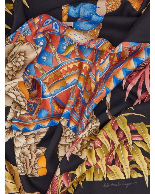 Ferragamo Black India Print Silk Double Face Scarf