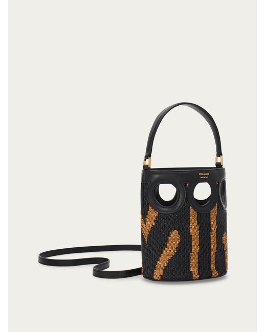 Ferragamo Black Gancini Outline Bucket Bag (Xs)