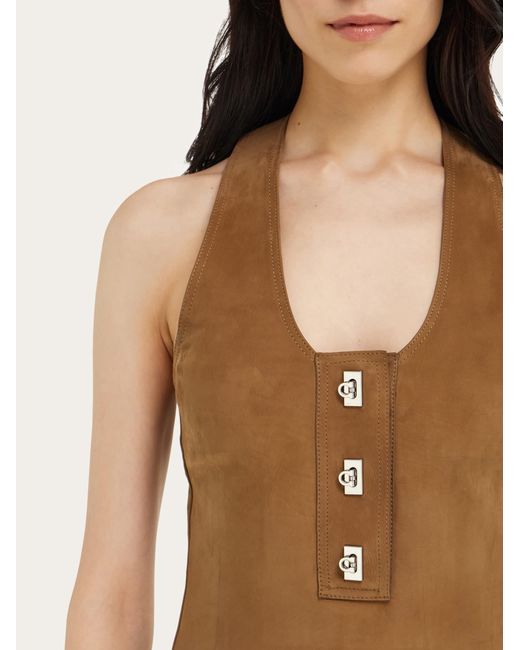 Ferragamo Natural Racer Back Dress With Hug Buckle Detail