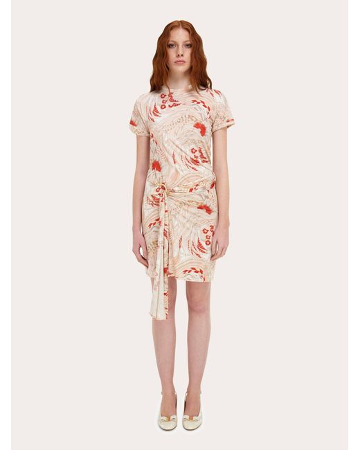Ferragamo Pink Rooster Print Draped Dress