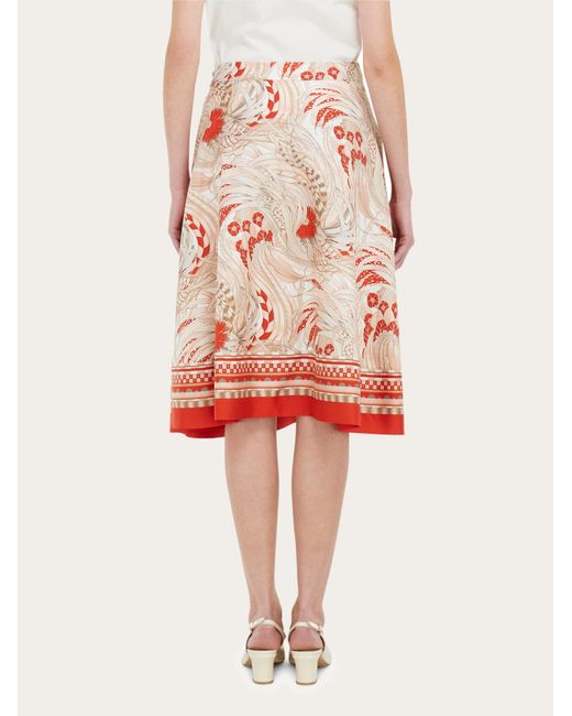 Ferragamo White Rooster Print Long Skirt