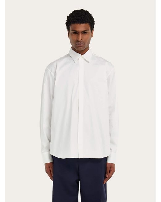 Ferragamo White Stretch Poplin Cotton Shirt With Adjustable Collar for men