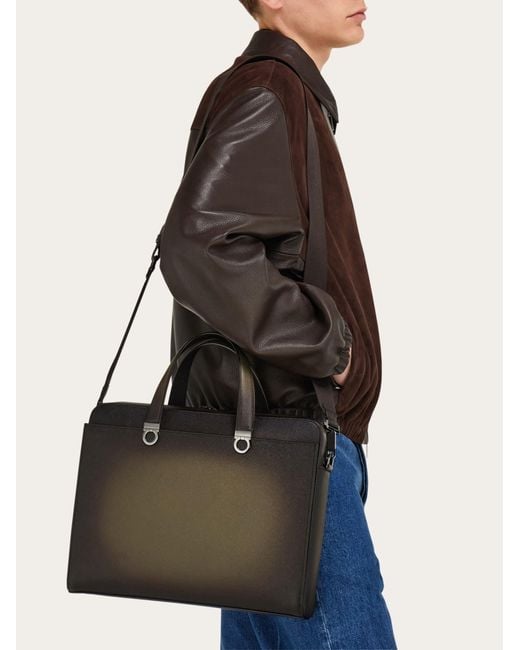 Ferragamo Black Gancini Briefcase for men