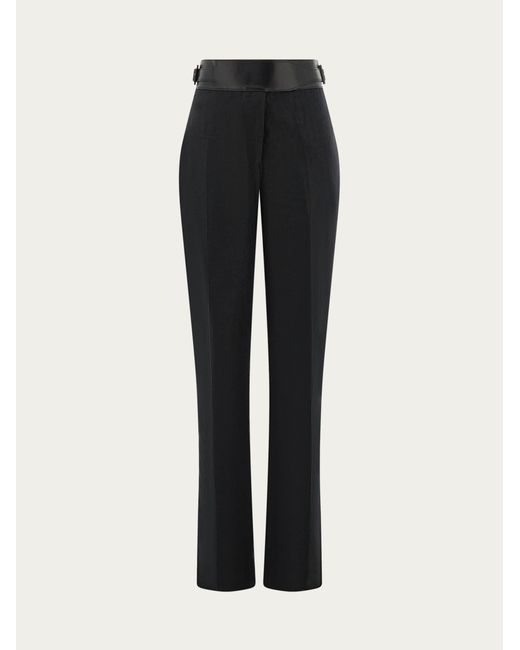 Ferragamo Black Linen Trouser With Eco-Leather Belt