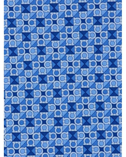 Ferragamo Blue Gancini Square Print Silk Tie for men