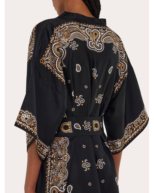 Ferragamo Black Arabesque Print Silk Caftan