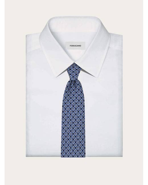 Ferragamo Blue Gancini Square Print Silk Tie for men