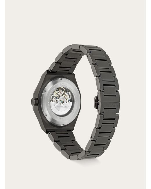 Ferragamo Black Edge Skeleton Watch for men