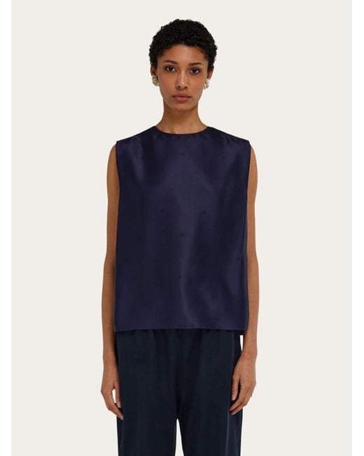 Ferragamo Blue Sleeveless Silk Top