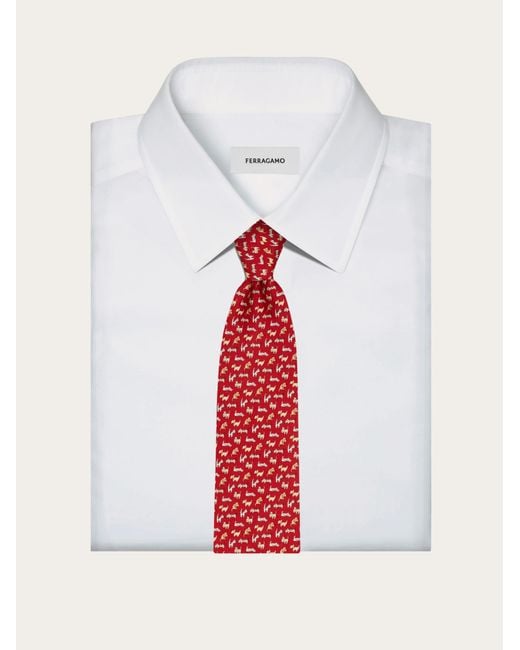 Ferragamo Red Dogs Print Silk Tie for men