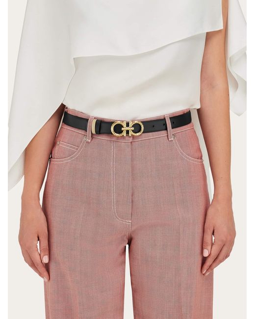 Ferragamo White Adjustable And Reversible Gancini Belt