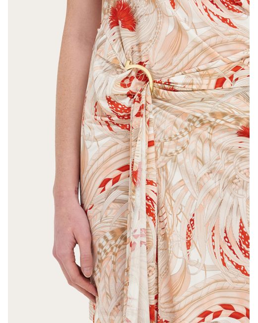 Ferragamo Pink Rooster Print Draped Dress