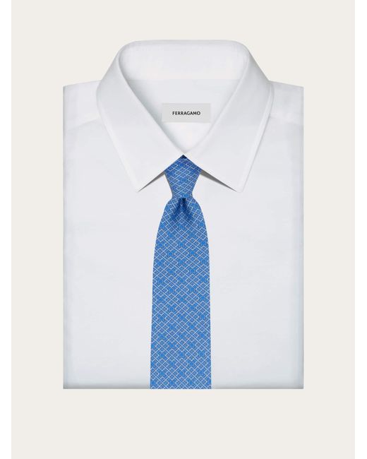 Hommes Cravate En Soie Imprimé Gancini Carreaux Bleu Ferragamo pour homme en coloris Blue