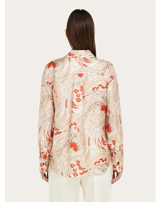 Ferragamo Pink Rooster Print Silk Twill Shirt
