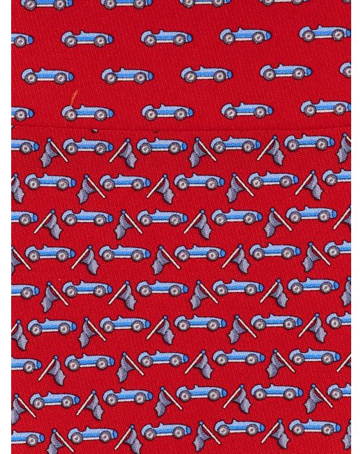 Ferragamo Red Race Print Silk Tie for men