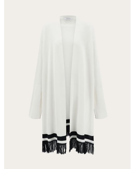 Ferragamo White Longline Cardigan With Fringe Detail