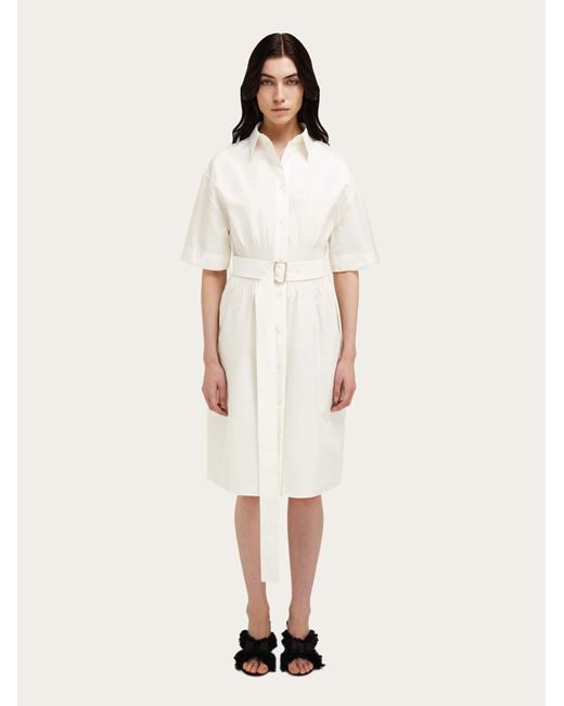 Ferragamo Natural Cotton And Silk Shirt Dress