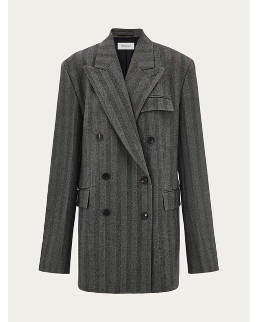 Donna Blazer Doppiopetto Oversize di Ferragamo in Gray