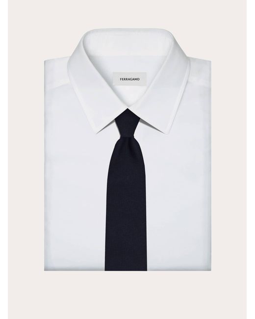 Ferragamo Blue Cotton And Silk Piquet Tie for men