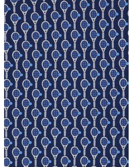 Ferragamo Blue Tennis Print Silk Tie for men