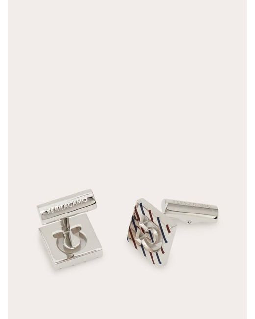 Ferragamo White Square Gancini Cufflinks for men