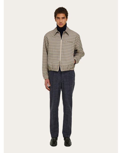 Ferragamo Blue Check Bomber Jacket for men