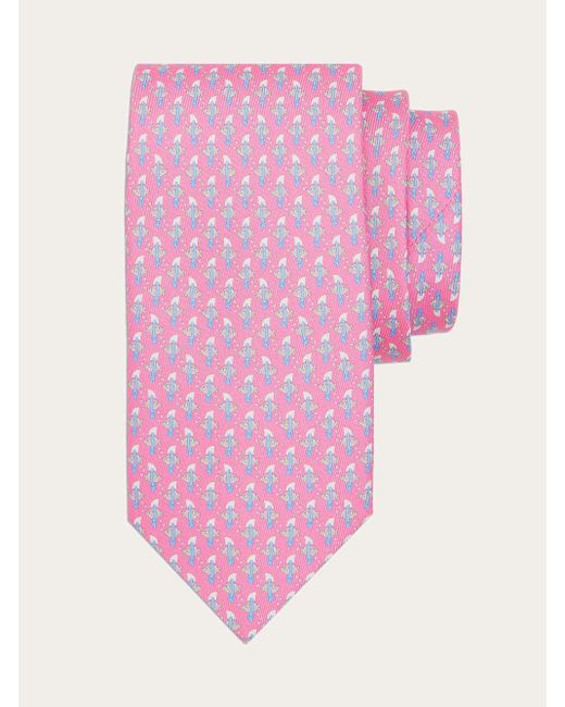 Ferragamo Pink Shark Print Silk Tie for men
