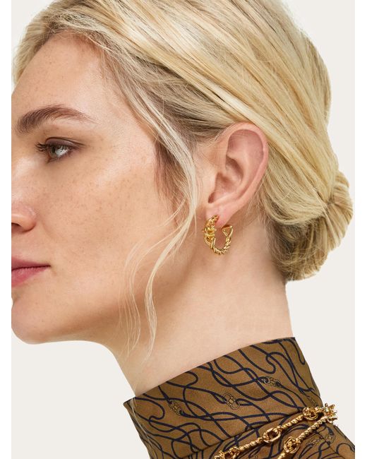 Ferragamo Natural Twisted Chain Gancini Hoop Earrings (S)