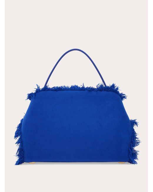 Donna Borsa A Spalla Hug Soft Con Frange (L) di Ferragamo in Blue