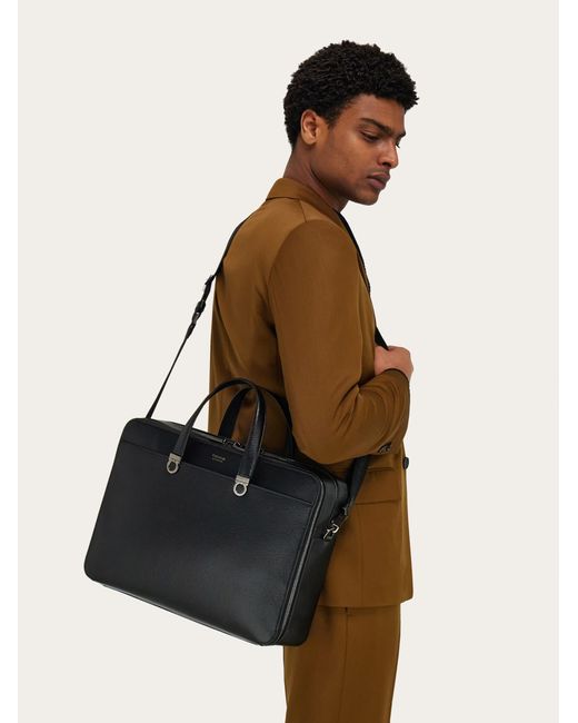 Ferragamo Black Gancini Briefcase for men