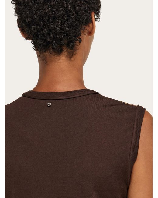 Ferragamo Brown Knitted Top With Silk Panel Detail