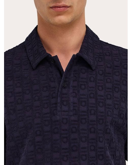 Ferragamo Blue Monogram Polo Shirt for men