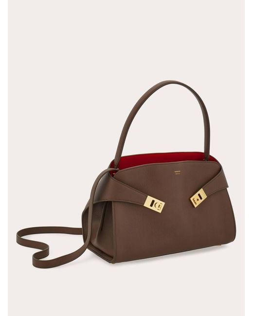Ferragamo Brown Hug Soft Bicolor Shoulder Bag (M)