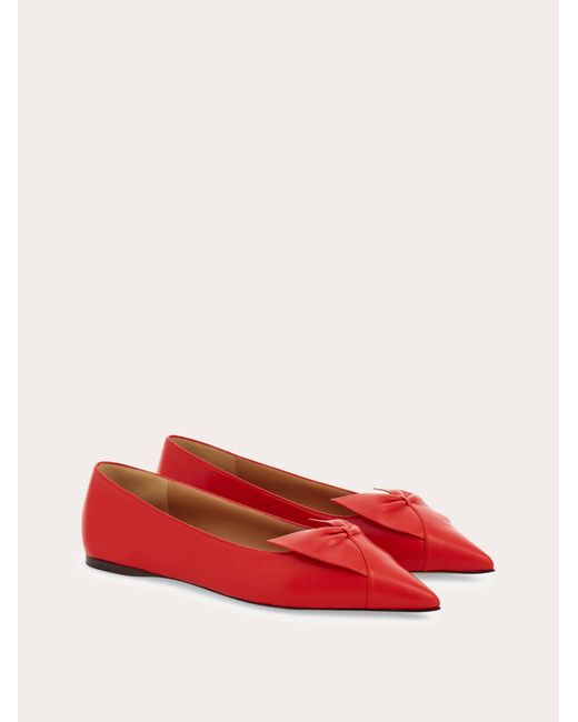 Ferragamo Red Soft Bow Ballet Flat
