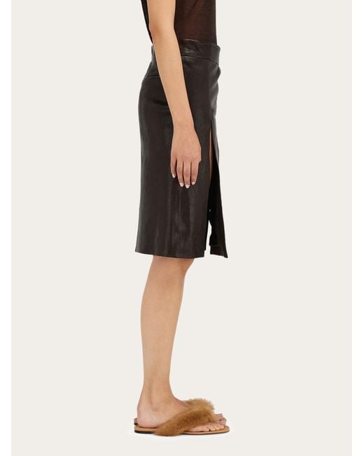 Ferragamo Black Midi Leather Skirt