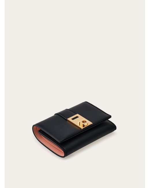Ferragamo Black Hug Compact Two-tone Wallet