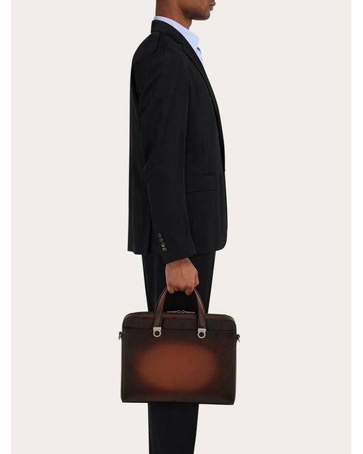 Ferragamo Brown Gancini Briefcase for men