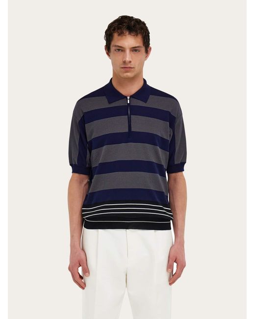 Ferragamo Blue Zip-Fastening Polo Shirt for men