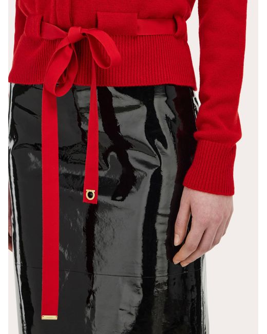 Ferragamo Red Cardigan With Thread Through Belt