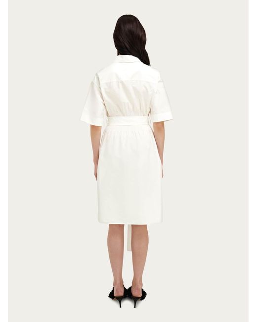 Ferragamo Natural Cotton And Silk Shirt Dress