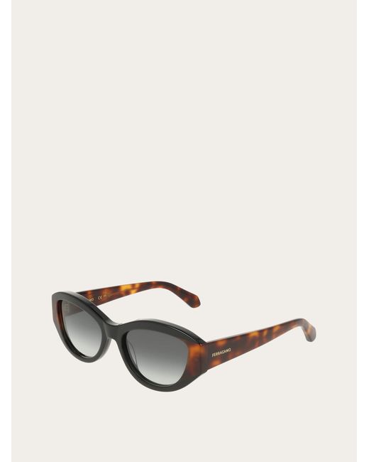 Ferragamo Black Oval Frame Sunglasses