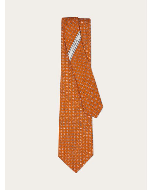 Ferragamo Orange Gancini Print Silk Tie for men
