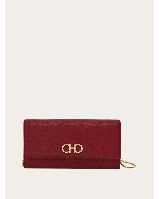 Ferragamo Red Gancini Wallet With Chain