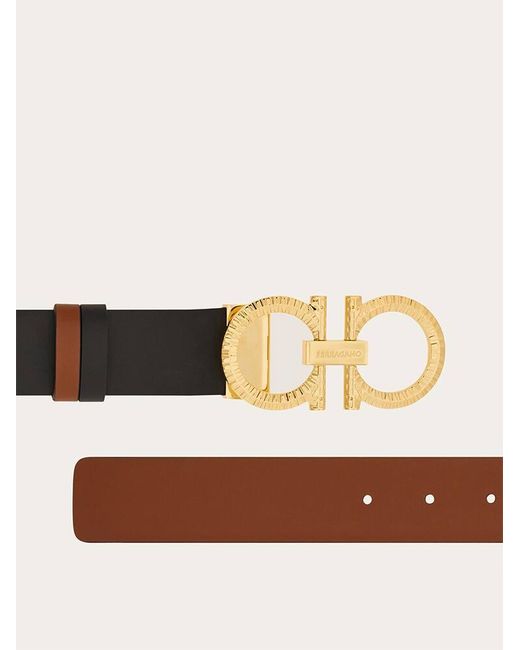 Ferragamo White Reversible And Adjustable Belt With Hammered Gancini