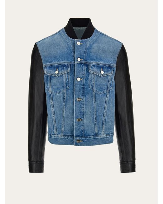 Denim and leather jacket Ferragamo pour homme en coloris Blue