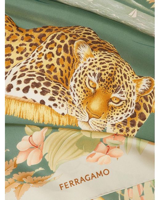 Ferragamo Yellow Jungle Print Silk Scarf
