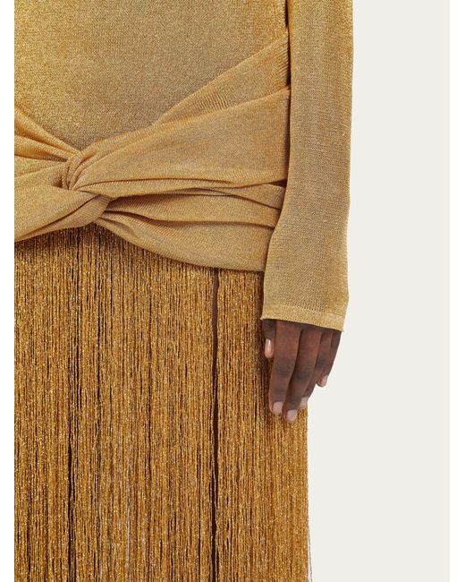 Midi lurex dress with fringed skirt Ferragamo en coloris Metallic