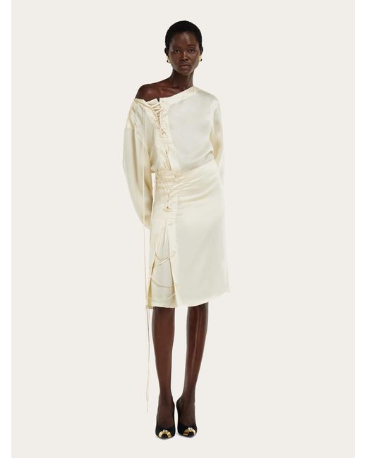 Ferragamo Natural Satin Blouse With String Tie Detail
