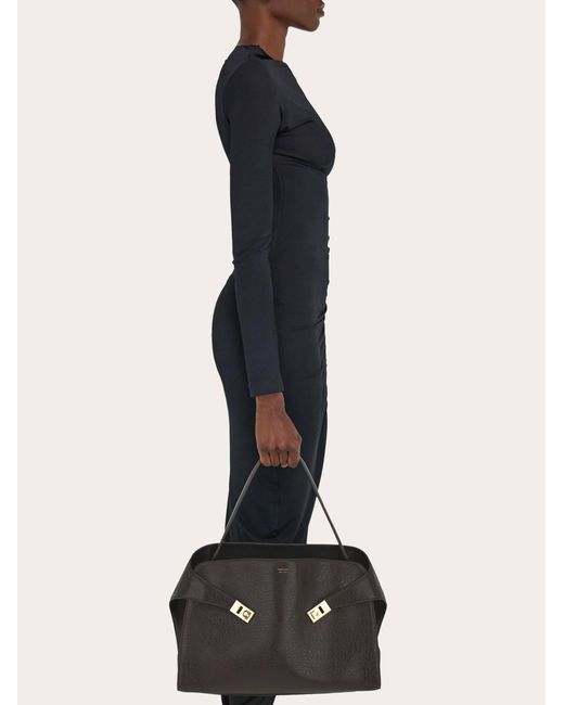 Ferragamo Black Damen Zweifarbige Schultertasche Hug Soft (L)