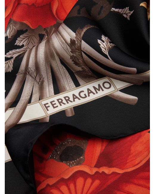 Ferragamo Red Poppies Print Silk Foulard